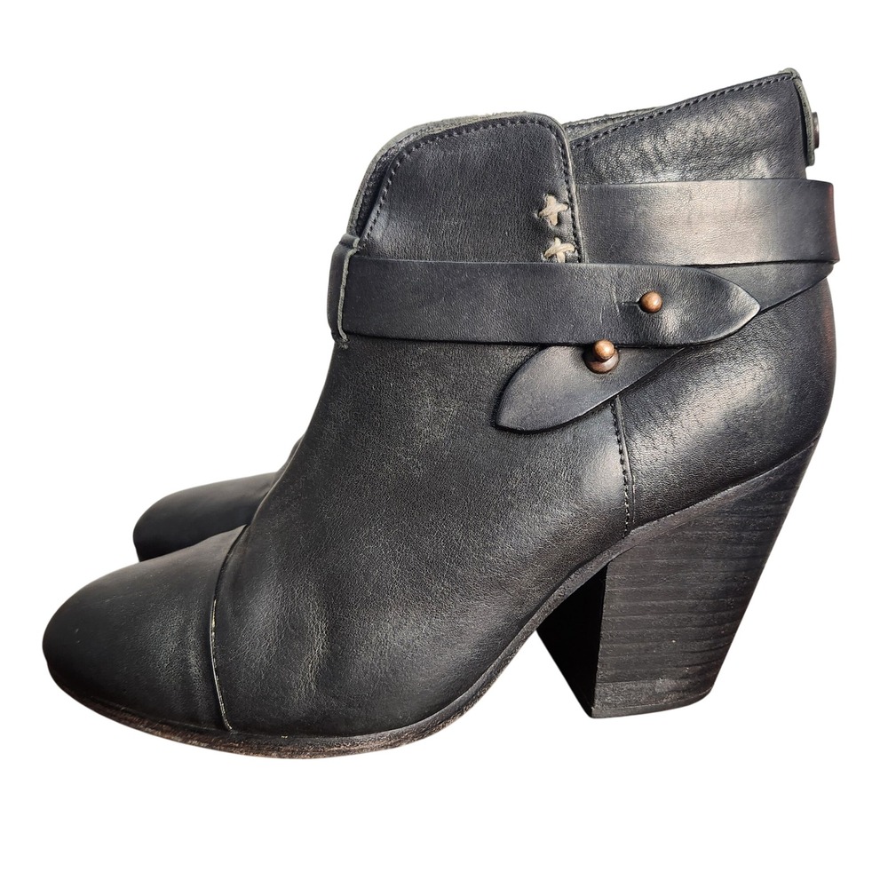 Rag & Bone black leather heeled ankle boots block heel US Size 6